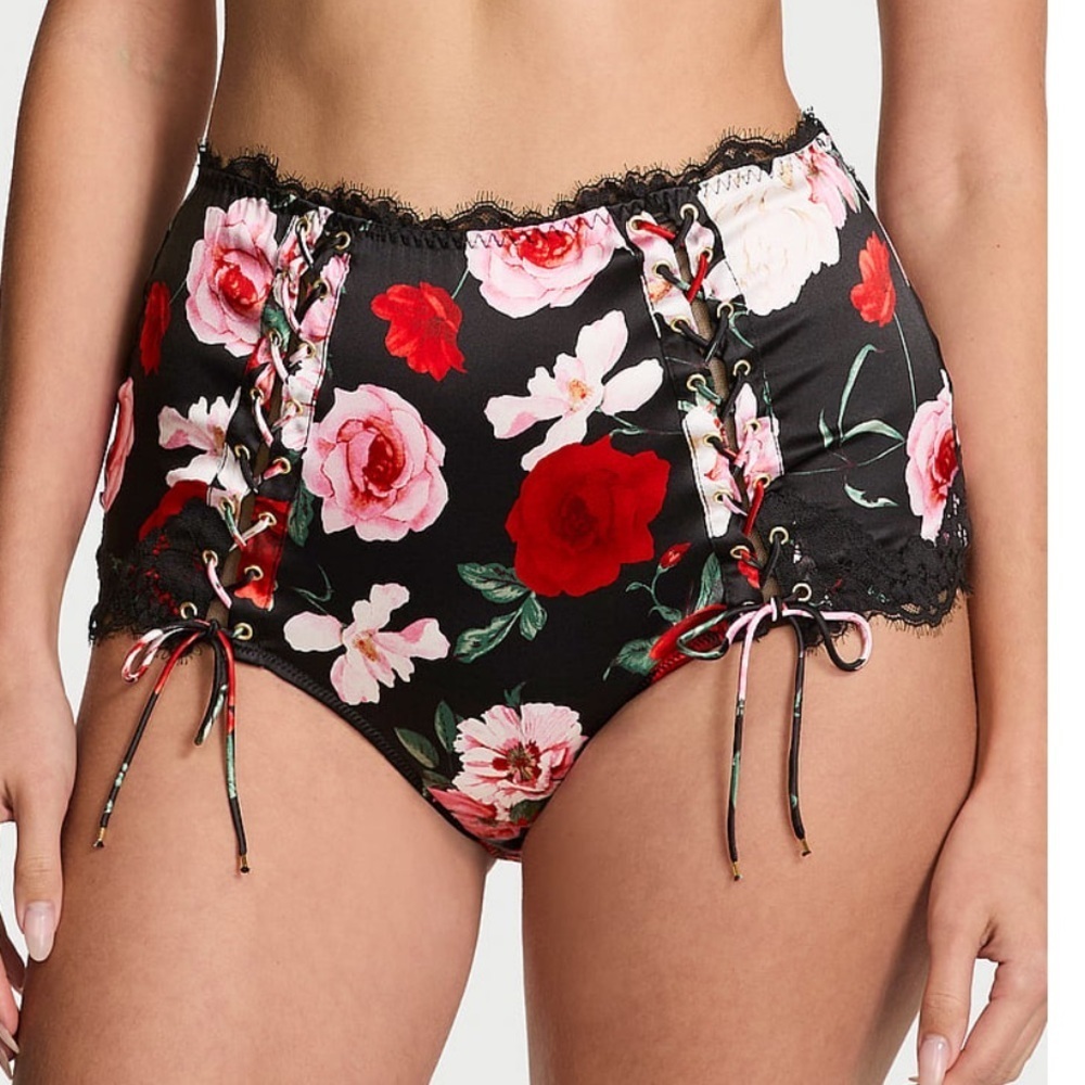 NWT! Victoria’s Secret Atelier Floral Satin High Rise Lace Up Panty S H…